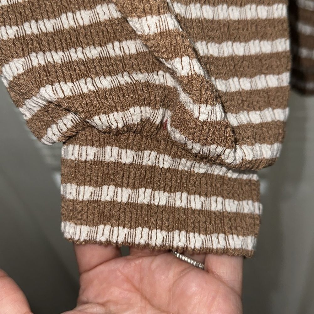 ALTAR’D STATE XS White Tan Soft Striped Kameron Urban Ribbed V-Neck Tunic Top - Picture 12 of 16